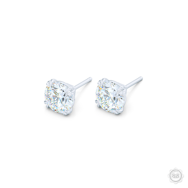 Classic Round Brilliant cut Moissanite Stud Earrings. Handcrafted in White Gold. Find The Perfect Pair for Your Budget.  Lab-Grown Diamonds options available! Free Shipping on All USA Orders. 30-Day Returns | BASHERT JEWELRY | Boca Raton, Florida.