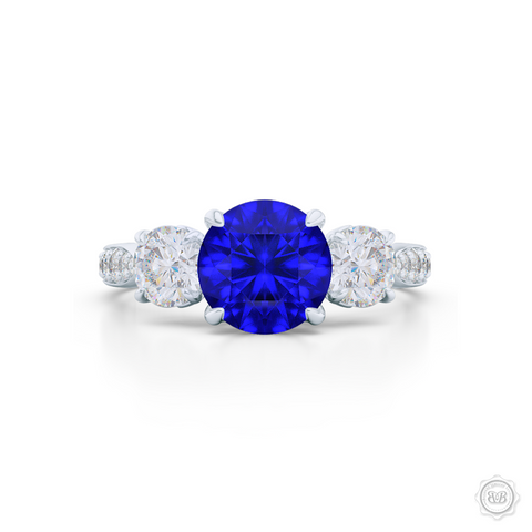 Classic Three-Stone "Infinity Hearts" Sapphire Engagement Ring. Handcrafted in White Gold or Precious Platinum. Royal Blue Sapphire and GIA Certified Diamond Accent Stones. Celebrate Your Past-Present-Future with This Award-Winning Design. Free Shipping USA.  30Day Returns | BASHERT JEWELRY | Boca Raton Florida