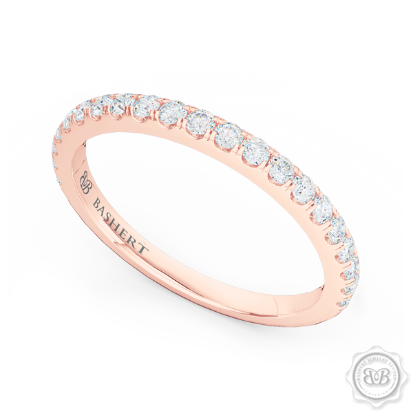 Classic Fishtail Diamond Diamond encrusted Wedding Band.  Handcrafted in Romantic Rose Gold. Free Shipping for All USA Orders. 30-Day Returns | BASHERT JEWELRY | Boca Raton, Florida