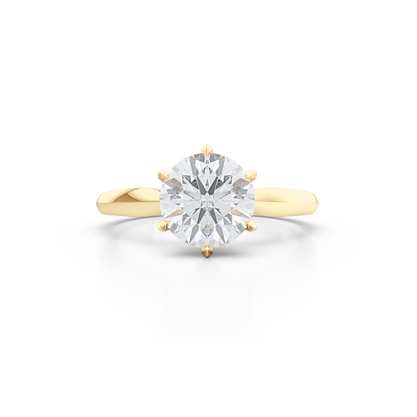 Elegant six-prong Solitaire Engagement Ring. Hand-fabricated in sustainable, solid, Classic Yellow Gold and GIA Certified Round Brilliant Diamond. Free Shipping for All USA Orders. 15-Day Returns | BASHERT JEWELRY | Boca Raton, Florida