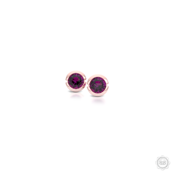 Rhodolite Garnet Martini Stud Earrings Handcrafted in Romantic Rose Gold. Find The Perfect Pair for Your Budget. Make it Personal - Choose Your Gemstones! Free Shipping on All USA Orders. 30-Day Returns | BASHERT JEWELRY | Boca Raton, Florida