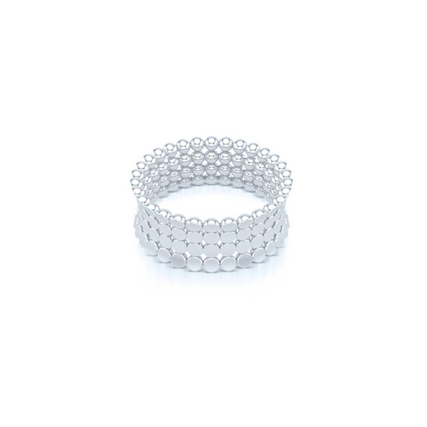 A uni-sex Concave Wedding Band. Four rows of pods, hand-fabricated in sustainable, solid 14K White Gold. Free Shipping for All USA Orders. | BASHERT JEWELRY | Boca Raton, Florida