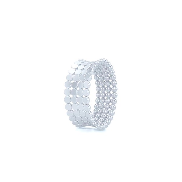A uni-sex Concave Wedding Band. Four rows of pods, hand-fabricated in sustainable, solid 14K White Gold. Free Shipping for All USA Orders. | BASHERT JEWELRY | Boca Raton, Florida