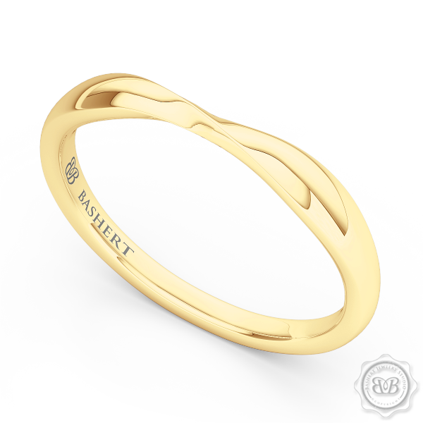 Elegant Twist Wedding Band, handcrafted in Classic Yellow Gold. The Perfect Compliment for Your Engagement Ring. Free Shipping for All USA Orders. 30 Day Returns | BASHERT JEWELRY | Boca Raton Florida