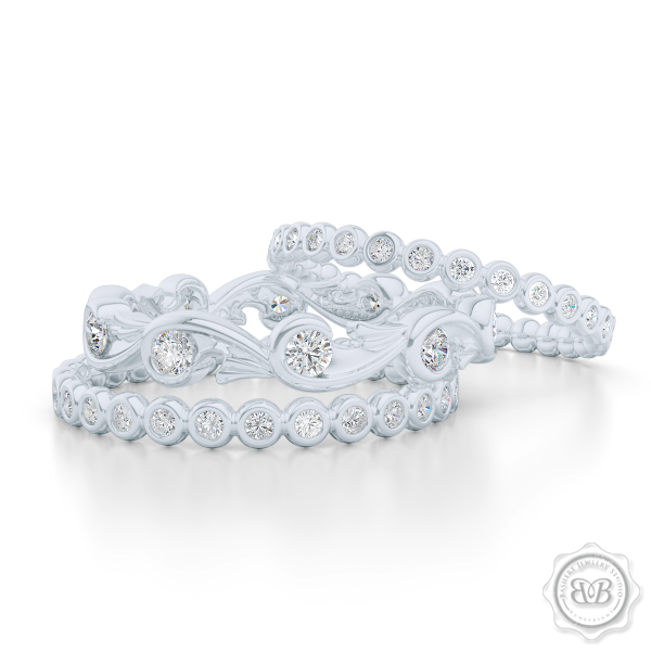 Rose-Vine Motif Eternity Diamond Wedding Band. Handcrafted in White Gold or Platinum, and adorned with Round Brilliant  Diamonds. Free Shipping for All USA Orders. 30Day Returns | BASHERT JEWELRY | Boca Raton, Florida