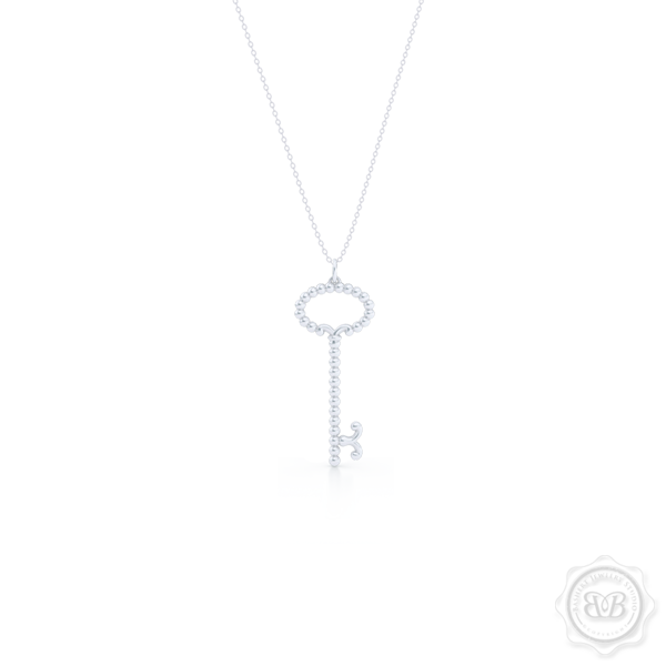 Delicate, Girly Key Pendant Necklace. Handcrafted in Sterling Silver or White Gold. Available in three sizes. Free Shipping USA. 30 Day Returns. Free Silver Chain Option  | BASHERT JEWELRY | Boca Raton, Florida