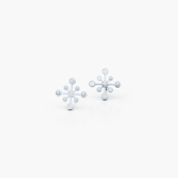 Delicate Snowflake Earring Studs. Handcrafted in White Gold and White Round Brilliant Diamonds. Free Shipping on All USA Orders. 30-Day Returns | BASHERT JEWELRY | Boca Raton, Florida