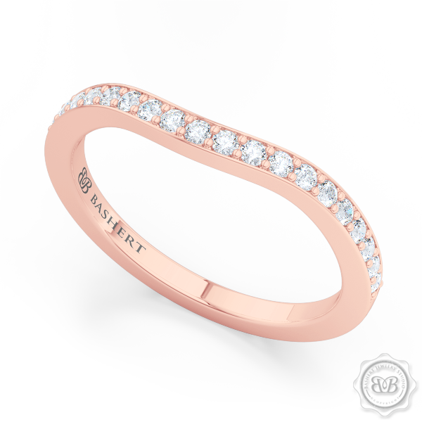 Elegantly Curved Diamond Wedding Band. Classic Bead-Set Diamonds. Handcrafted in Romantic Rose Gold. Free Shipping All USA Orders. 30Day Returns | BASHERT JEWELRY | Boca Raton, Florida