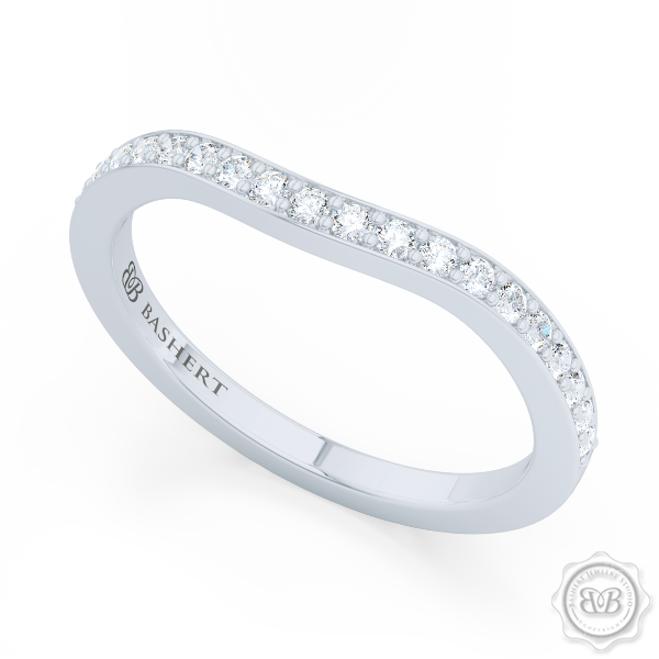 Elegantly Curved Diamond Wedding Band. Classic Bead-Set Diamonds. Handcrafted in Precious Platinum or White Gold. Free Shipping All USA Orders. 30Day Returns | BASHERT JEWELRY | Boca Raton, Florida