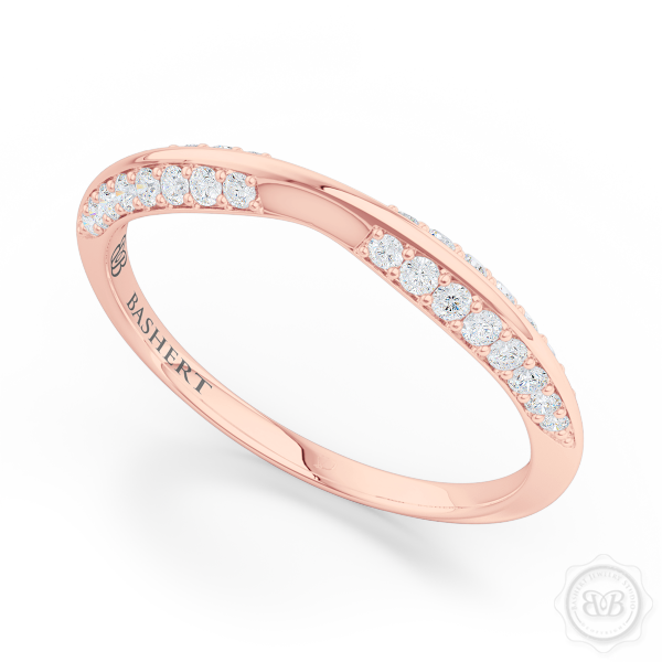 Pinched-in, Knife-Edge Diamond Wedding Band. Handcrafted in Romantic Rose Gold. Free Shipping on All USA Orders. 30 Day Returns.  | BASHERT JEWELRY | Boca Raton, Florida