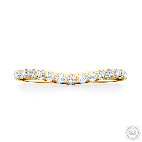 Classic, fishtail set Diamond Wedding Band. Handcrafted in Classic Yellow Gold and round brilliant diamonds. Free Shipping for All USA Orders. 30-Day Returns | BASHERT JEWELRY | Boca Raton, Florida