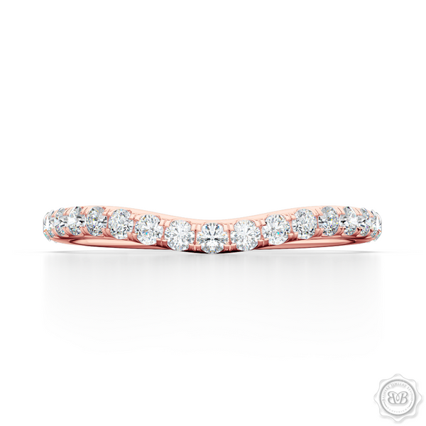 Classic, fishtail set Diamond Wedding Band. Handcrafted in Romantic Rose Gold and round brilliant diamonds. Free Shipping for All USA Orders. 30-Day Returns | BASHERT JEWELRY | Boca Raton, Florida