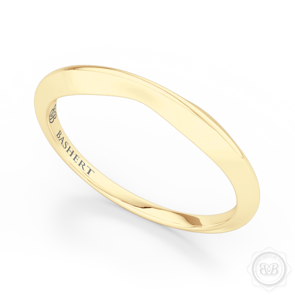 Pinched-in, Knife-Edge Plain Wedding Band. Handcrafted in Classic Yellow Gold. Free Shipping All USA Orders. 30 Day Returns.. | BASHERT JEWELRY | Boca Raton, Florida