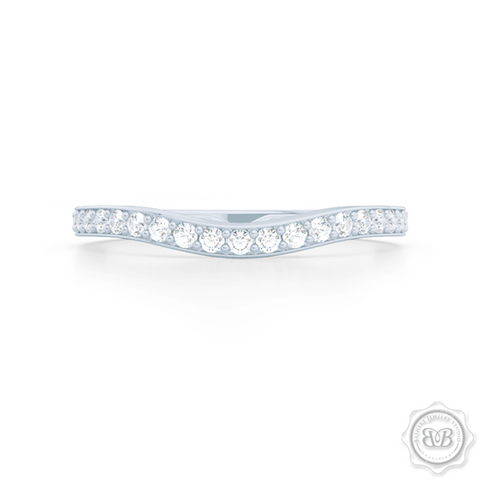 Elegantly Curved Diamond Wedding Band. Classic Bead-Set Diamonds. Handcrafted in Precious Platinum or White Gold. Free Shipping All USA Orders. 30 Day Returns | BASHERT JEWELRY | Boca Raton, Florida 