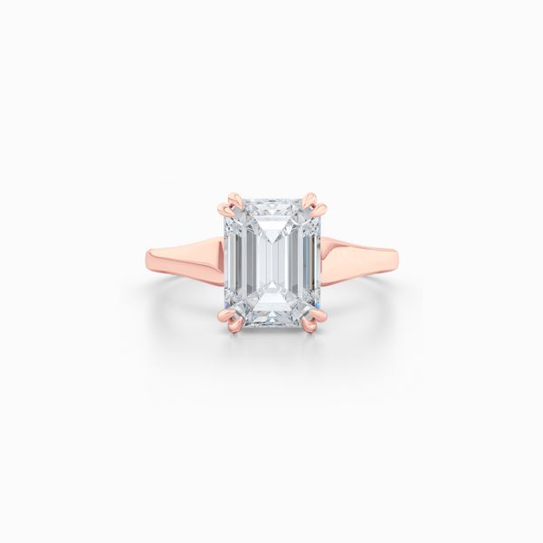 Classic, Emerald Cut Diamond Solitaire Ring. Hand-fabricated in sustainable, solid Rose Gold and GIA certified Emerald Cut Diamond.  Free Shipping to all US orders. 15 Day Returns | BASHERT JEWELRY | Boca Raton, Florida