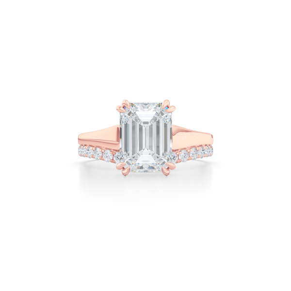 Classic, Emerald Cut Moissanite Solitaire Ring. Hand-fabricated in sustainable, solid Rose Gold and Forever One Charles & Colvard Moissanite.  Free Shipping to all US orders. 15 Day Returns | BASHERT JEWELRY | Boca Raton, Florida