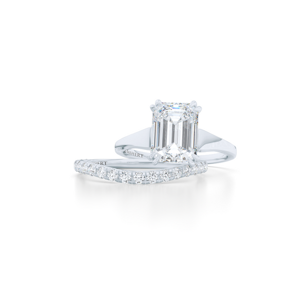 Classic, Emerald Cut Moissanite Solitaire Ring. Hand-fabricated in sustainable, solid White Gold and Forever One Charles & Colvard Moissanite.  Free Shipping to all US orders. 15 Day Returns | BASHERT JEWELRY | Boca Raton, Florida