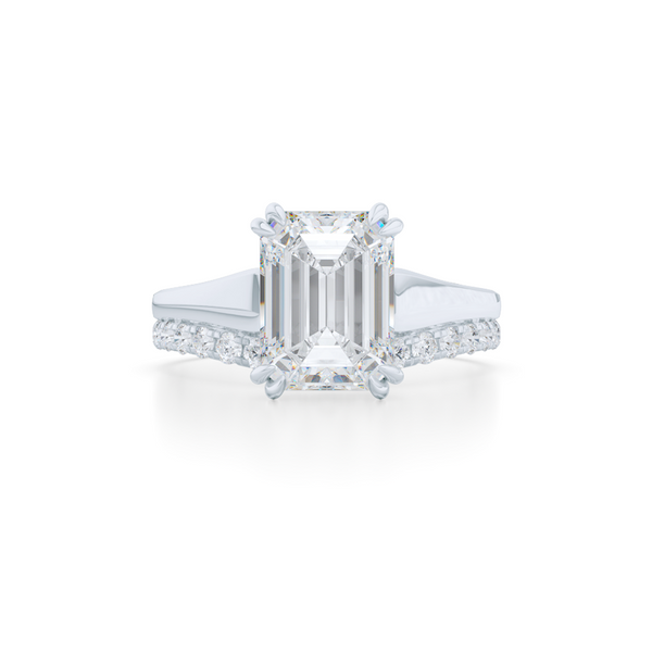 Classic, Emerald Cut Moissanite Solitaire Ring. Hand-fabricated in sustainable, solid White Gold and Forever One Charles & Colvard Moissanite.  Free Shipping to all US orders. 15 Day Returns | BASHERT JEWELRY | Boca Raton, Florida