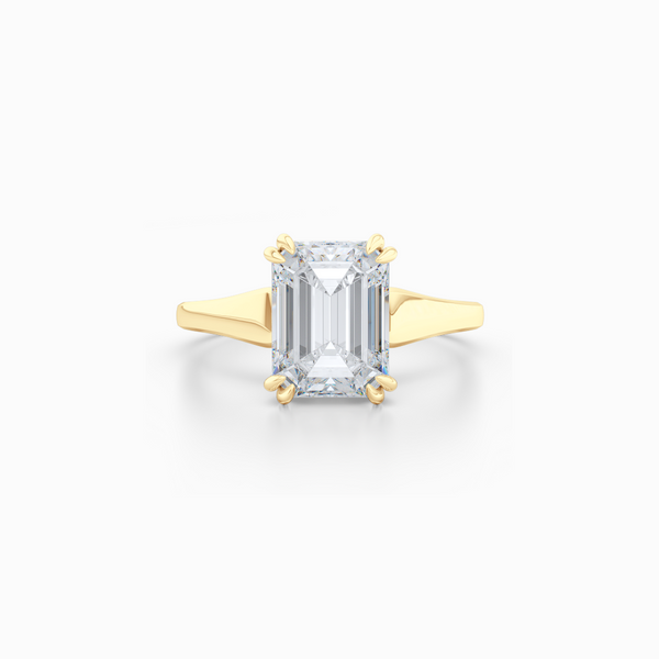 Classic, Emerald Cut Moissanite Solitaire Ring. Hand-fabricated in sustainable, solid Yellow Gold and Forever One Charles & Colvard Moissanite.  Free Shipping to all US orders. 15 Day Returns | BASHERT JEWELRY | Boca Raton, Florida