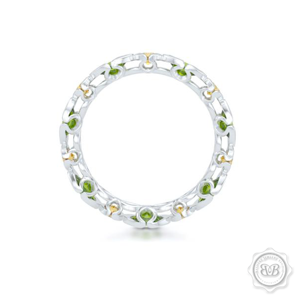 Unique Eternity Ring. Handcrafted in White Gold.  Adorned with array of Round Madeira Citrines and Oval Peridots. Geometrical Wedding, Eternity, Stackable Band that can be customized with gemstones of your choice. Free Shipping on All USA Orders. 30-Day Returns | BASHERT JEWELRY | Boca Raton, Florida
