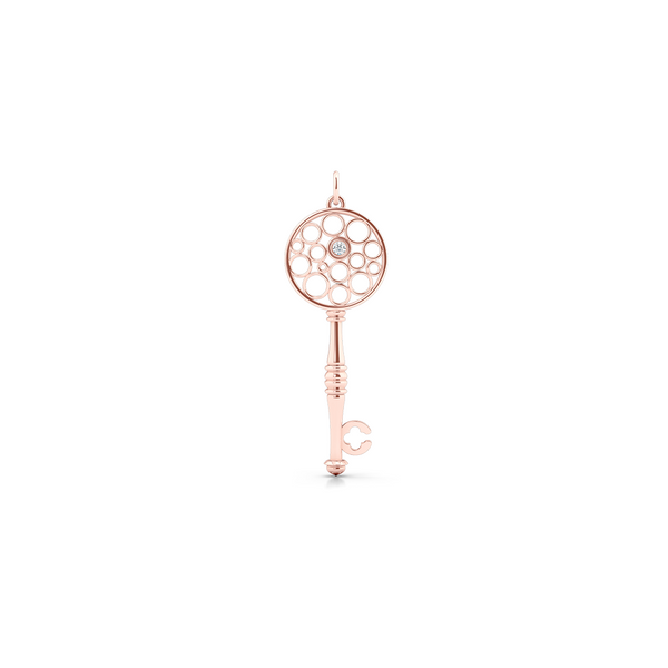Floating Diamond Key Pendant necklace, hand-fabricated in sustainable, solid Rose Gold.  Free Shipping USA.  15 Day Returns.  | BASHERT JEWELRY | Boca Raton, Florida