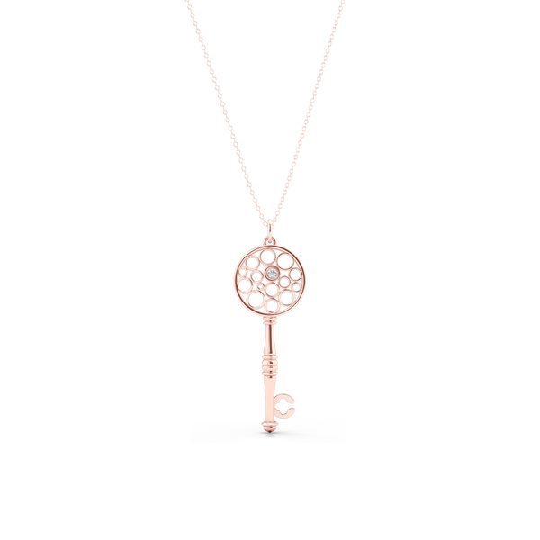 Floating Diamond Key Pendant necklace, hand-fabricated in sustainable, solid Rose Gold.  Free Shipping USA.  15 Day Returns.  | BASHERT JEWELRY | Boca Raton, Florida