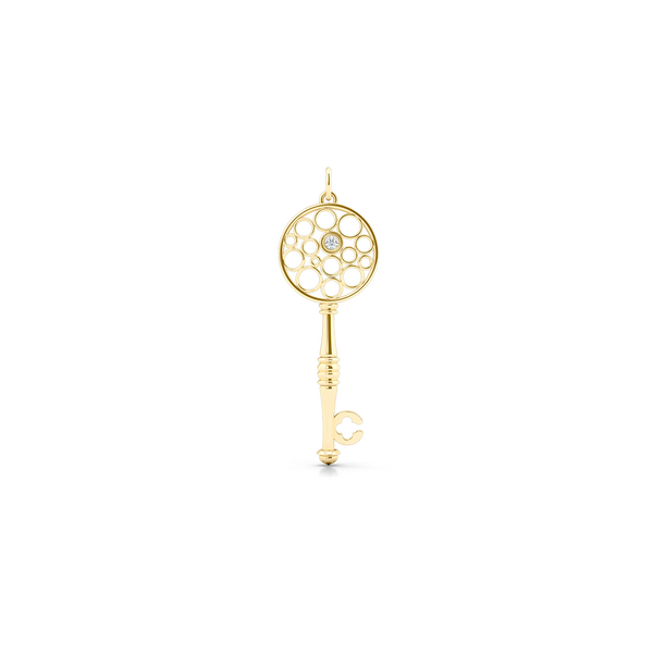 Floating Diamond Key Pendant necklace, hand-fabricated in sustainable, solid Yellow Gold.  Free Shipping USA.  15 Day Returns.  | BASHERT JEWELRY | Boca Raton, Florida