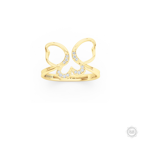 Butterfly Infinity Forever Young Fashion Ring. Open Butterfly Wings Frosted with Round Brilliant Diamond Melees. Style it with Gems of Your Choice.  Free Shipping to all USA. 30-Day Returns. BASHERT JEWELRY | Boca Raton, Florida