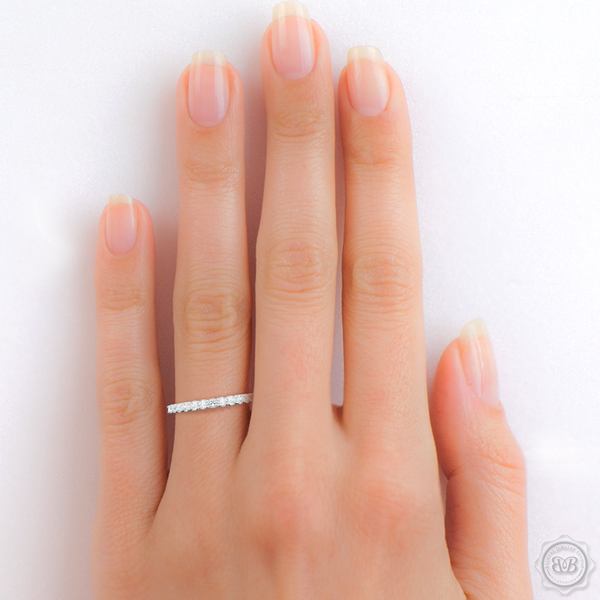 Dainty halfway-diamond wedding ring. Handcrafted in White Gold or Platinum and round brilliant diamonds set in share-prong setting.  Free Shipping for All USA Orders. 30-Day Returns | BASHERT JEWELRY | Boca Raton, Florida