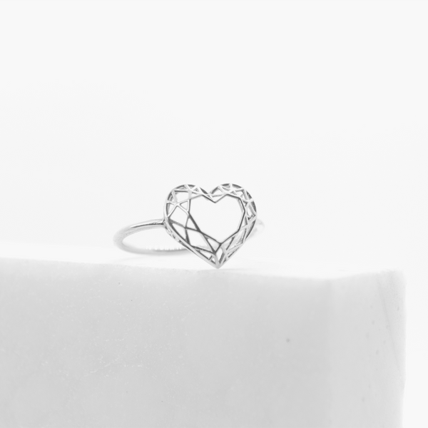 Heart shaped  pinkie, chain or bar ring. Hand-fabricated in ethically sourced, solid White Gold.  | Free Shipping on all orders in The USA. |  Bashert Jewelry.  Boca Raton Florida.