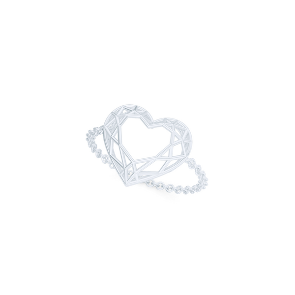 Heart shaped  pinkie, chain or bar ring. Hand-fabricated in ethically sourced, solid White Gold.  | Free Shipping on all orders in The USA. |  Bashert Jewelry.  Boca Raton Florida.