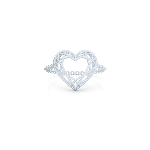 Heart shaped  pinkie, chain or bar ring. Hand-fabricated in ethically sourced, solid White Gold. | Free Shipping on all orders in The USA. |  Bashert Jewelry.  Boca Raton Florida