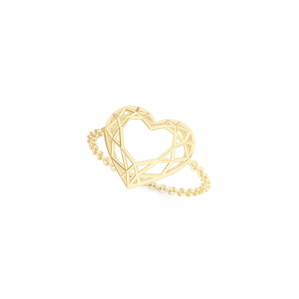 Heart shaped  pinkie, chain or bar ring. Hand-fabricated in ethically sourced, solid Yellow Gold. | Free Shipping on all orders in The USA. |  Bashert Jewelry.  Boca Raton Florida