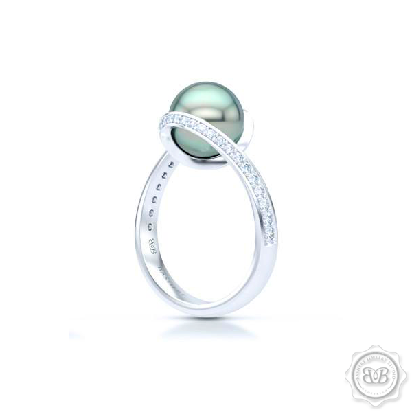 One-of-a-kind Infinity Tahitian Pearl Engagement Ring. The mesmerizing Sea-Green Pearl is cradled in a shimmering diamond encrusted infinity setting. Free Shipping USA. 30-Day Returns BASHERT JEWELRY | Boca Raton, Florida