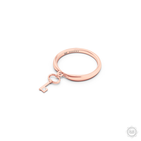 Fashion Key-Charm Ladies Ring. Forever Young Jewelry piece, encrusted with a Diamond or a Gem of Your Choice. Handcrafted in Romantic Rose Gold. Free Shipping to all USA. 30-Day Returns. BASHERT JEWELRY | Boca Raton, Florida