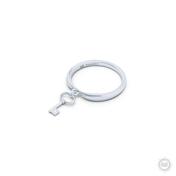 Fashion Key-Charm Ladies Ring. Forever Young Jewelry piece, encrusted with a Diamond or a Gem of Your Choice. Handcrafted in Sterling Silver or White Gold. Free Shipping to all USA. 30-Day Returns. BASHERT JEWELRY | Boca Raton, Florida