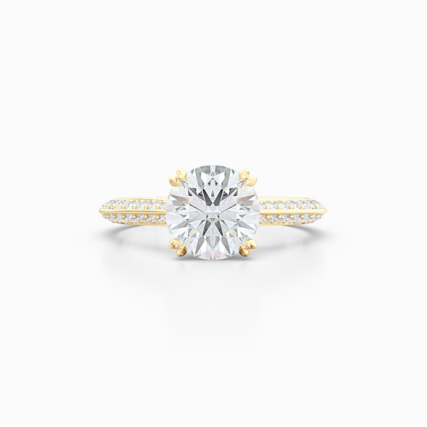 A classic Knife-edge Diamond Solitaire Engagement Ring with a recessed hidden diamond halo. Hand fabricated in Classic Yellow Gold. 100%  recycled, sustainable, precious metals.  GIA Certified Round Brilliant Diamond.  Free Shipping on All USA Orders. 15 Days Returns | BASHERT JEWELRY | Boca Raton, Florida