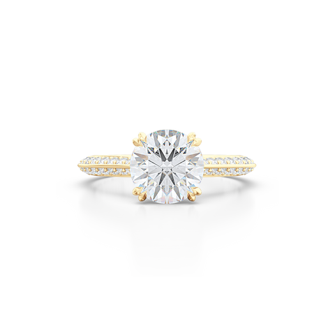 A classic Knife-edge Diamond Solitaire Engagement Ring with a recessed hidden diamond halo. Hand fabricated in Classic Yellow Gold. 100%  recycled, sustainable, precious metals.  GIA Certified Round Brilliant Diamond.  Free Shipping on All USA Orders. 15 Days Returns | BASHERT JEWELRY | Boca Raton, Florida