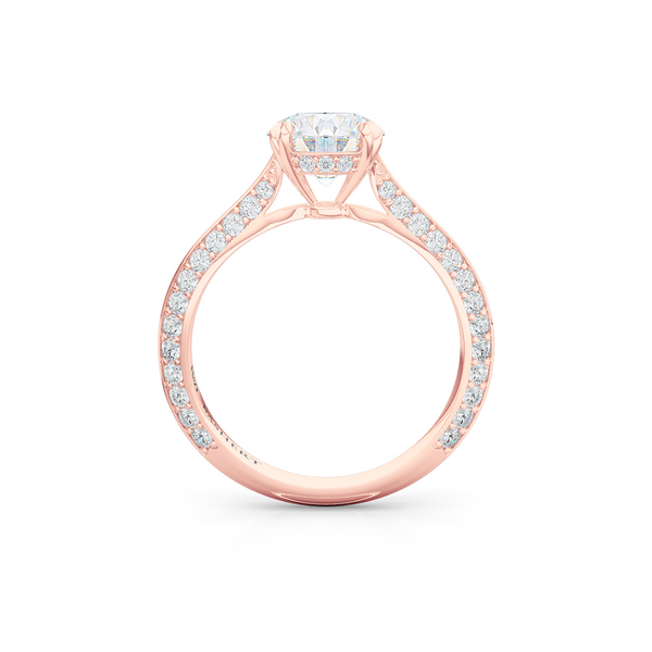 A classic Knife-edge Diamond Solitaire Engagement Ring with a recessed hidden diamond halo. Hand fabricated in Romantic Rose Gold. 100%  recycled, sustainable, precious metals.  GIA Certified Round Brilliant Diamond.  Free Shipping on All USA Orders. 15 Days Returns | BASHERT JEWELRY | Boca Raton, Florida
