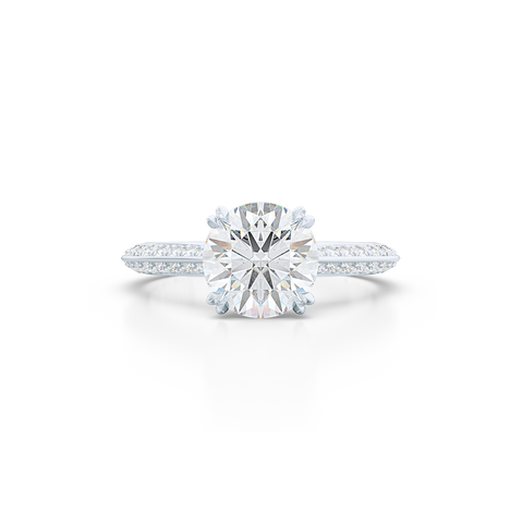 A classic Knife-edge Diamond Solitaire Engagement Ring with a recessed hidden diamond halo. Hand fabricated in White Gold or Platinum. 100%  recycled, sustainable, precious metals.  GIA Certified Round Brilliant Diamond.  Free Shipping on All USA Orders. 15 Days Returns | BASHERT JEWELRY | Boca Raton, Florida