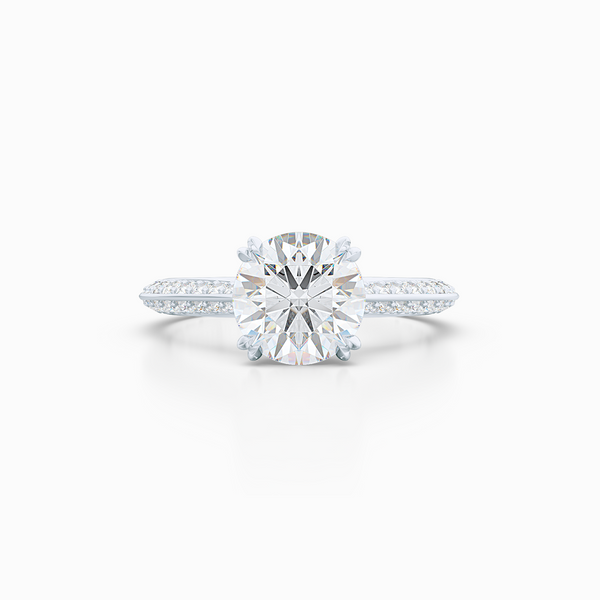 A classic Knife-edge Diamond Solitaire Engagement Ring with a recessed hidden diamond halo. Hand fabricated in White Gold or Platinum. 100%  recycled, sustainable, precious metals.  GIA Certified Round Brilliant Diamond.  Free Shipping on All USA Orders. 15 Days Returns | BASHERT JEWELRY | Boca Raton, Florida