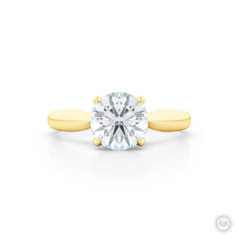 Award-Winning Solitaire Engagement Ring Design. Classic Round Solitaire Handcrafted in Classic Yellow Gold. Signature "Infinity Heart" Crown Accentuated by Gently Tapered Shoulders. GIA Certified Diamond. Free Shipping USA. 15-Day Returns | BASHERT JEWELRY | Boca Raton, Florida
