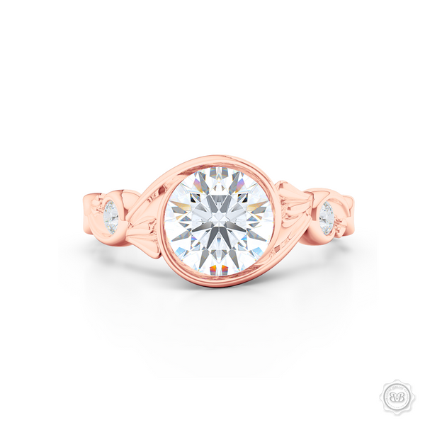 Elegant Wrap-Around Rose-Vine Solitaire Engagement Ring, crafted in Romantic Rose Gold. GIA Certified Diamond. Free Shipping USA.  30-Day Returns | BASHERT JEWELRY | Boca Raton, Florida.