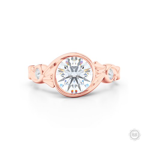 Elegant Wrap-Around Rose-Vine Solitaire Engagement Ring, crafted in Romantic Rose Gold. GIA Certified Diamond. Free Shipping USA.  30-Day Returns | BASHERT JEWELRY | Boca Raton, Florida.