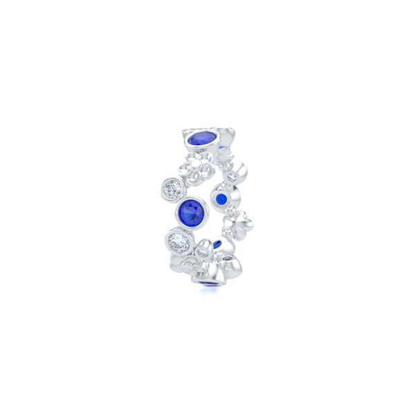 Floral Fashion Band. Handcrafted in Bright White Gold or Platinum. Blue Sapphires and Brilliant Diamonds, alternating in a playful design. Customize this design with Birthstone Gems of Your Choice. Free Shipping USA. 15 Day Returns. BASHERT JEWELRY | Boca Raton, Florida