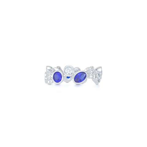 Floral Fashion Band. Handcrafted in Bright White Gold or Platinum. Blue Sapphires and Brilliant Diamonds, alternating in a playful design. Customize this design with Birthstone Gems of Your Choice. Free Shipping USA. 15 Day Returns. BASHERT JEWELRY | Boca Raton, Florida