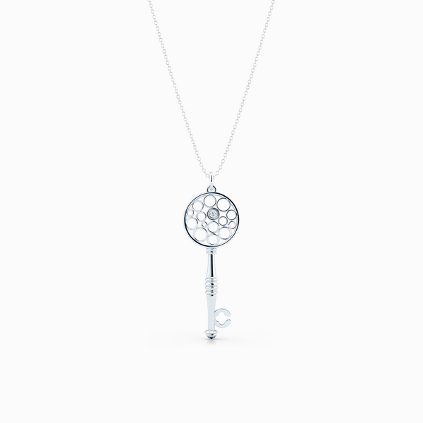 Floating Diamond Key Pendant necklace, hand-fabricated in sustainable, solid Sterling Silver.  Free Shipping USA.  15 Day Returns.  | BASHERT JEWELRY | Boca Raton, Florida