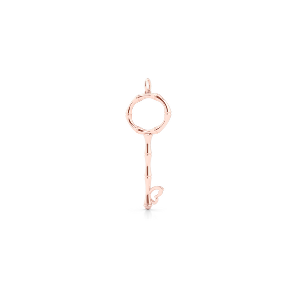 Bamboo inspired, Rose Gold Key Pendant. Delicate Butterfly accent. Hand-fabricated in sustainable, solid, 18K Rose Gold. Key pendants are a classic jewelry statement for girls of all ages. Free Shipping for All US Orders. 15 Day Returns | BASHERT JEWELRY | Boca Raton Florida