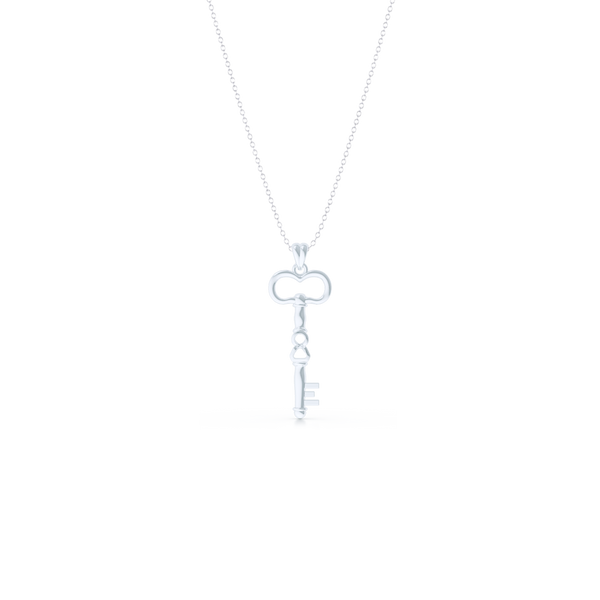 A unique skeleton key pendant necklace with an infinity detail. Hand-fabricated in solid, sustainable 18K White Gold. Available in three sizes.  Free Shipping for All USA Orders. 15-Day Returns | BASHERT JEWELRY | Boca Raton, Florida