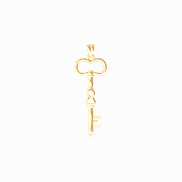 A unique skeleton key pendant necklace with an infinity detail.  Hand-fabricated in solid, sustainable 14K Yellow Gold. Available in three sizes.  Free Shipping for All USA Orders. 15-Day Returns | BASHERT JEWELRY | Boca Raton, Florida